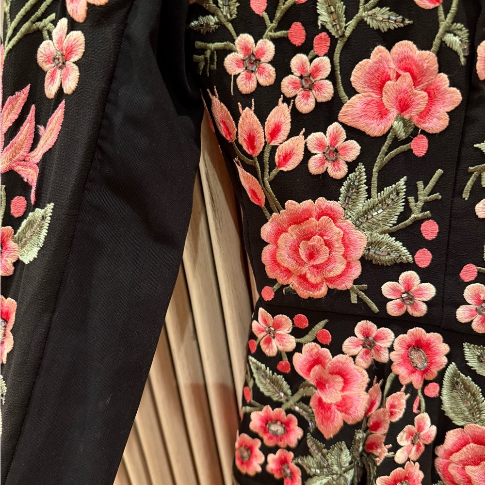 Needle & Thread Black Dress with Pink Floral Embroidery - Picture 2 of 8